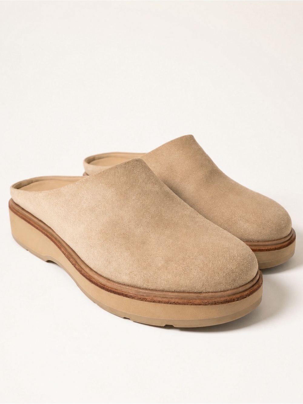 Vince Suede Slip On Clog Mules, tan, gum sole, GUC, 38.5